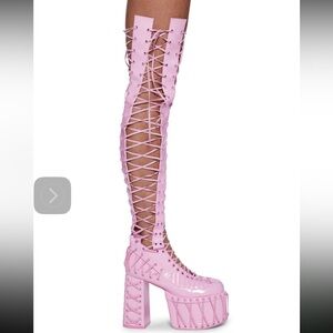 Rude Awakening Thigh-high pink Lace-Up Boots